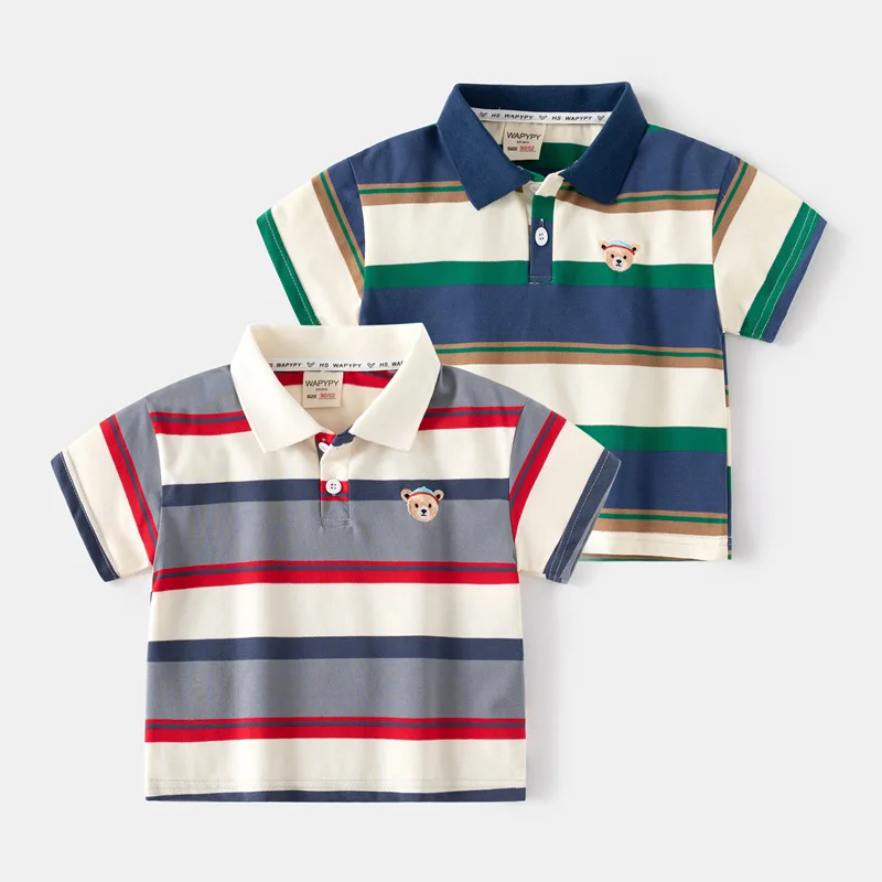 Children\'s Clothing T-Shirt Summer 100% Cotton Lapel Collar Kids Clothes Cartoon Tops Short Sleeve Clothes Boys Girls Trendy