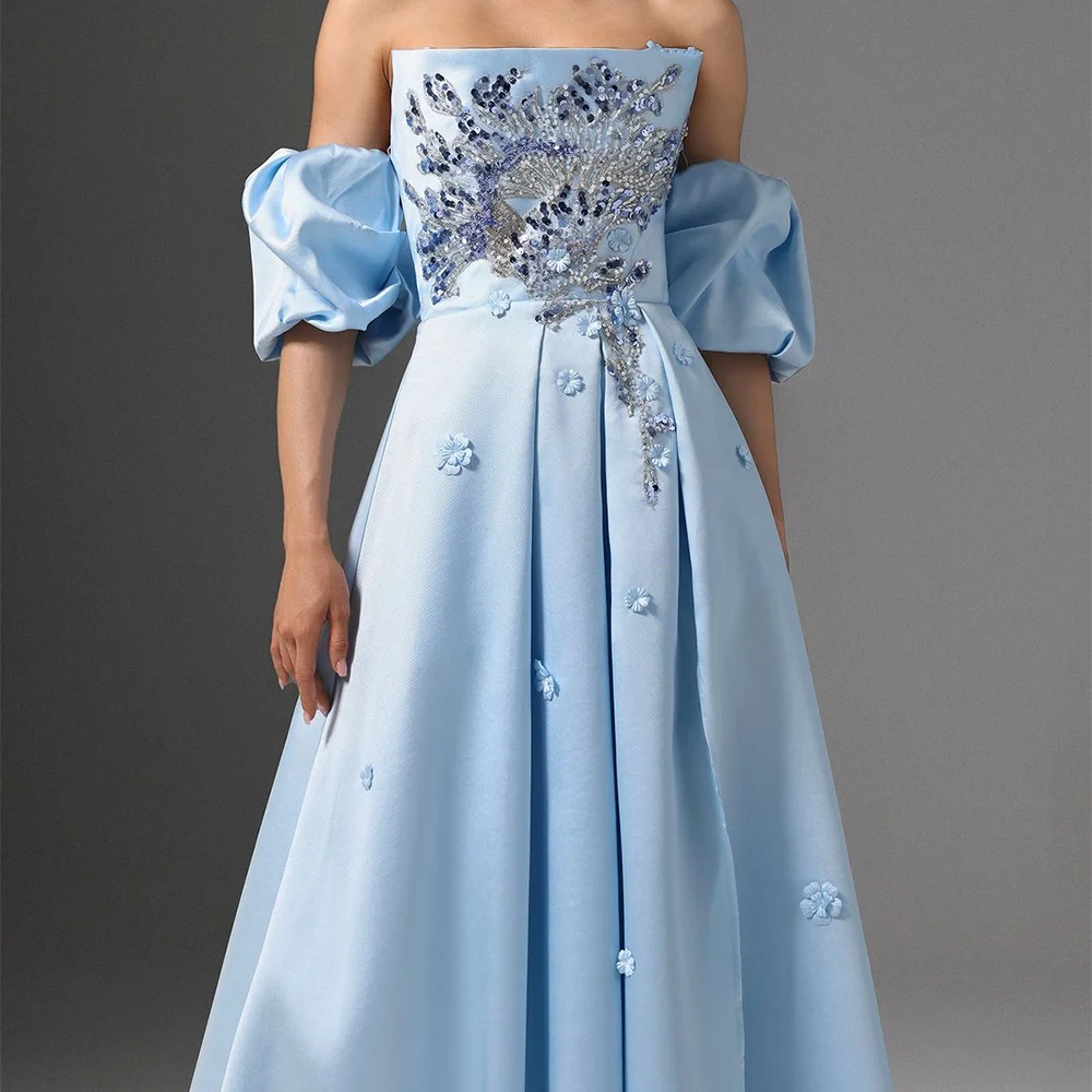 فساتين سهرة رسمية أنيقة بدون حمالات مزينة بأربطة على شكل حرف A فساتين حفلات أعياد الميلاد حسب الطلب