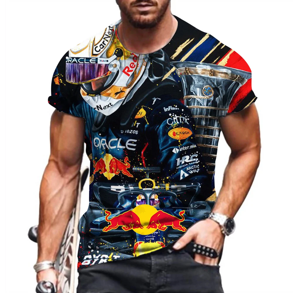 Camiseta con estampado de carreras de toro rojo para hombre, camiseta informal de manga corta con cuello redondo para deportes extremos, Top Unisex, gran oferta, 2025