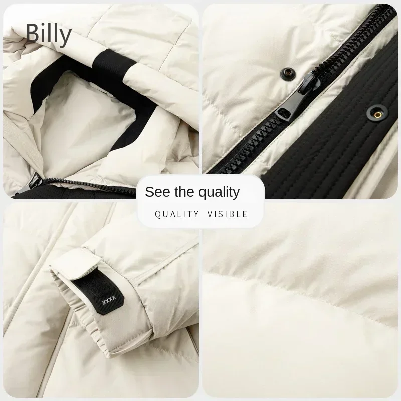 Billy Black and White Hooded Men's Down Jacket Medium-length Duck Down 2024 New Autumn and Winter Jack Thickened Clothing Coat