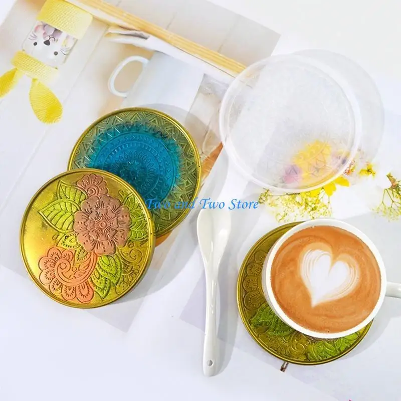 HX6F Patterned Round UV Epoxy Resin Mold Handmade Cup Mat Mug Pad Silicone Mould DIY Crafts Jewelry Home Decorations