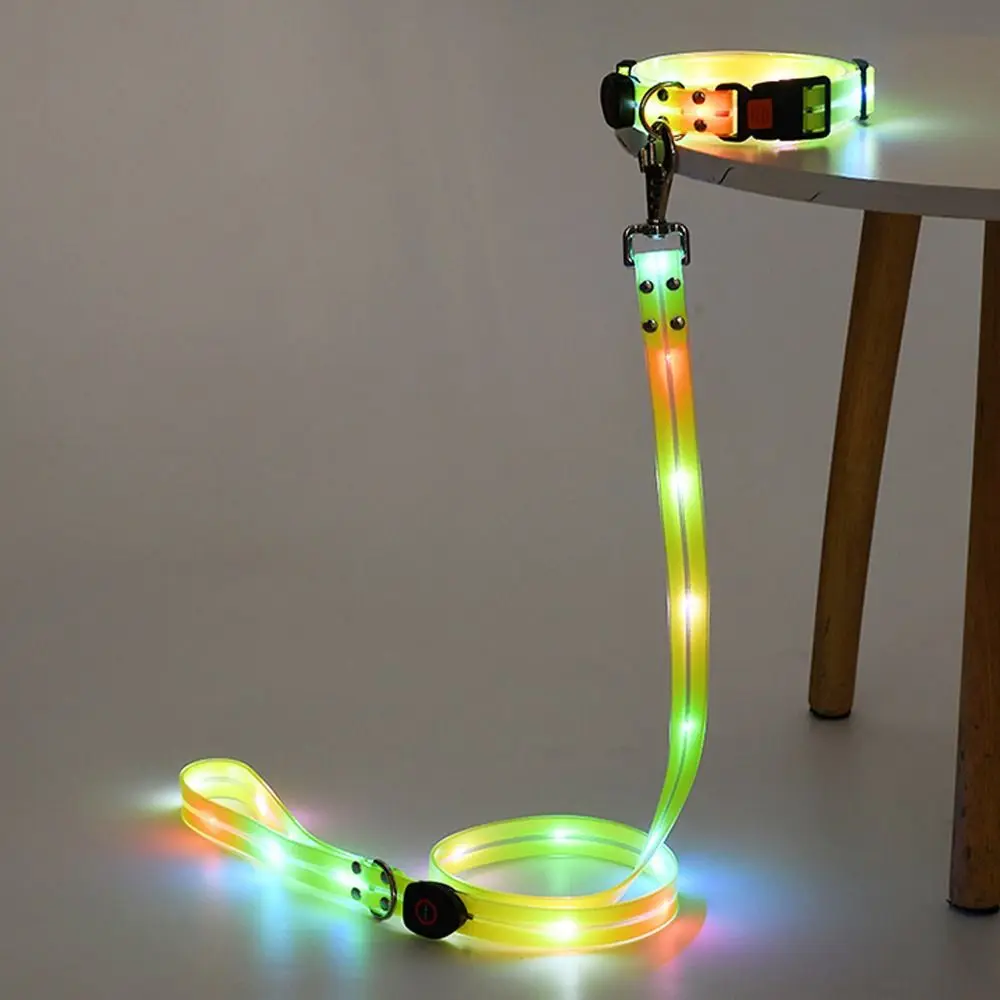Glowing Dog Collar Leash Waterproof Adjustable Dog Led Light Collar Rechargeable Weather Proof Dog Neck Collar For Night Walking