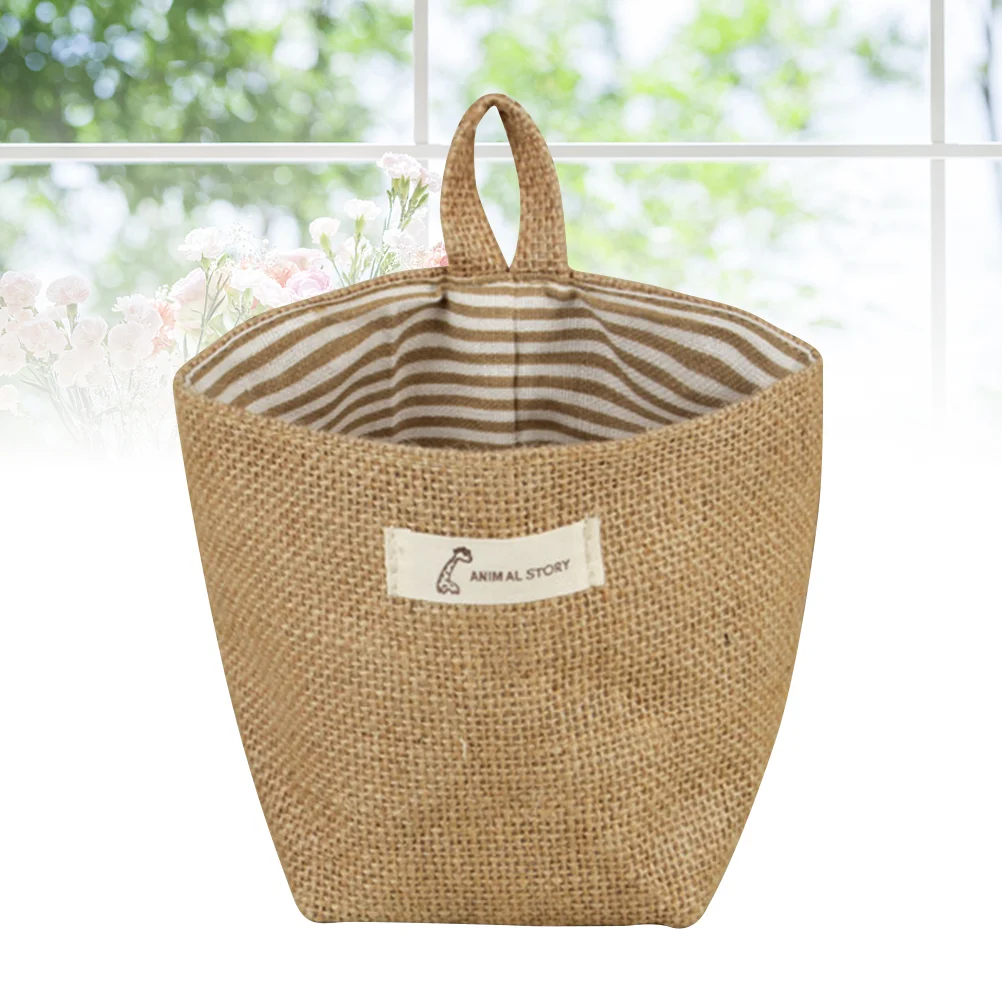 

Storage Baskets Hanging Jute Bag Fabric Flower Pot Weave Little Striped Small Sacks