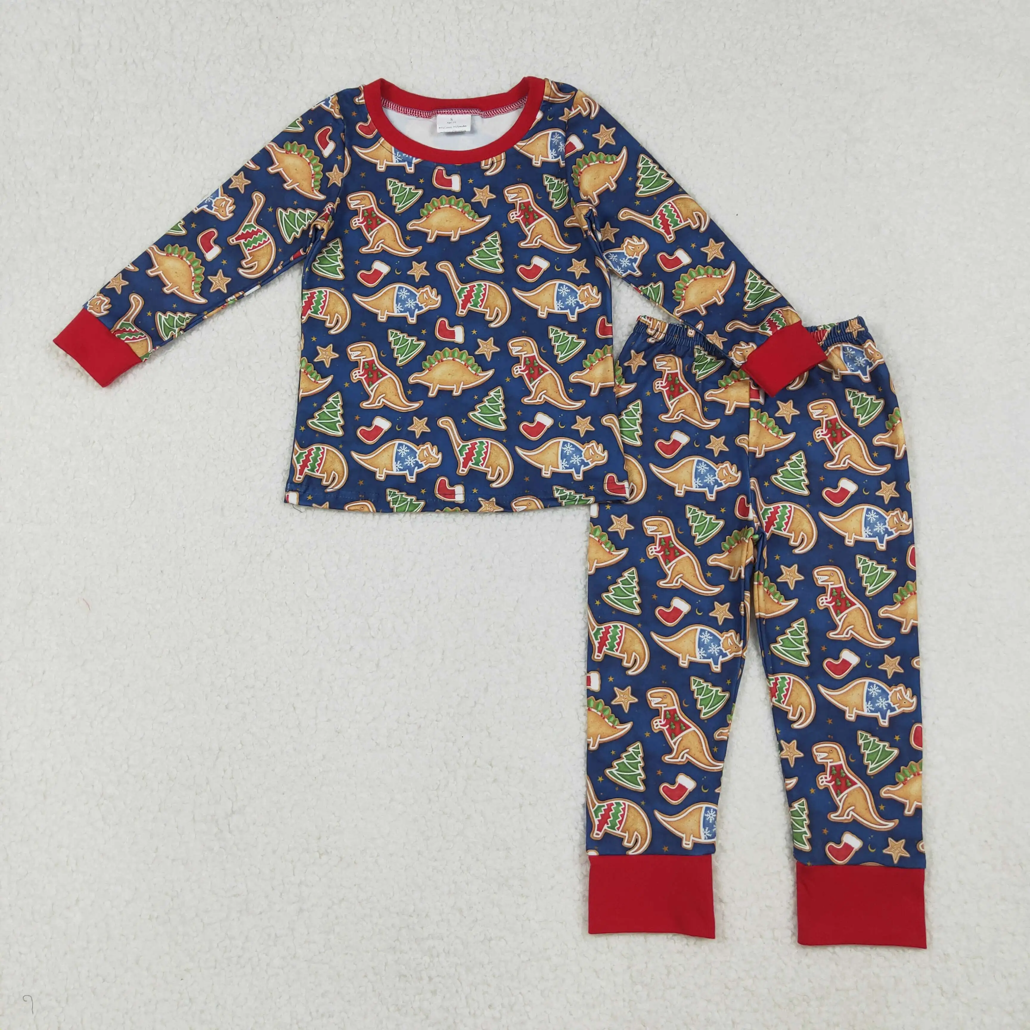 

X10.7 Christmas dinosaur socks navy blue long-sleeved trousers pajamas set wholesale boys clothing wholesale