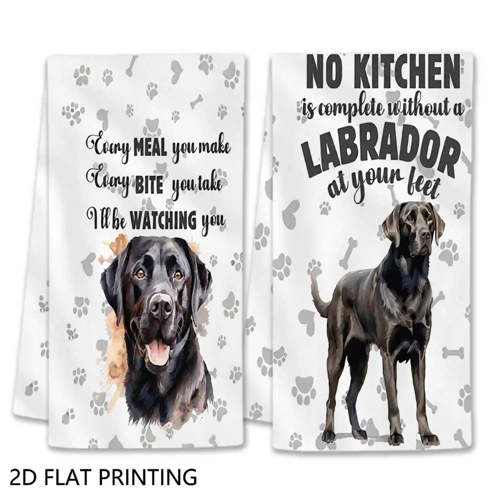 Jit 2pcs Funny Labrador Quote Paw Print Pattern Dish Towels For Home Kitchen Decor