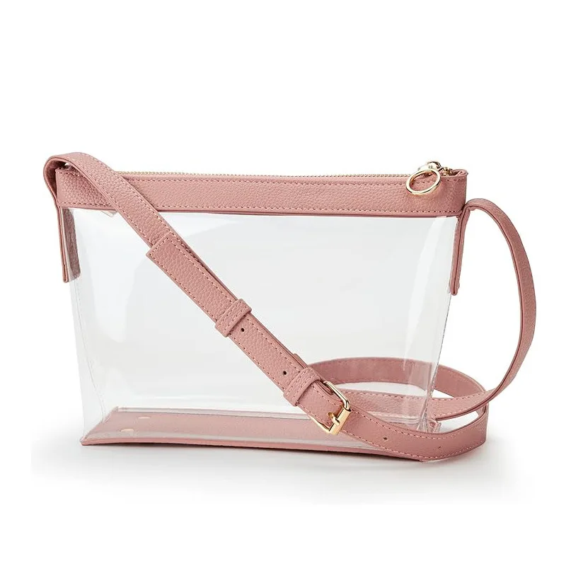 Bolso Bandolera Transparente de PVC Ecológico de Alta Calidad para Mujer con Ribete de Cuero y Cierre Moderno