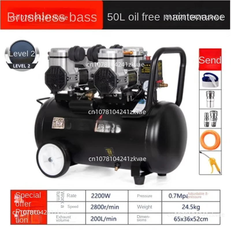 2200W 50L 200L/min 0.7Mpa Single Air Inlet Air Compressor  Pump Oil-free Black Carpenter Paint Dental Auto Repair