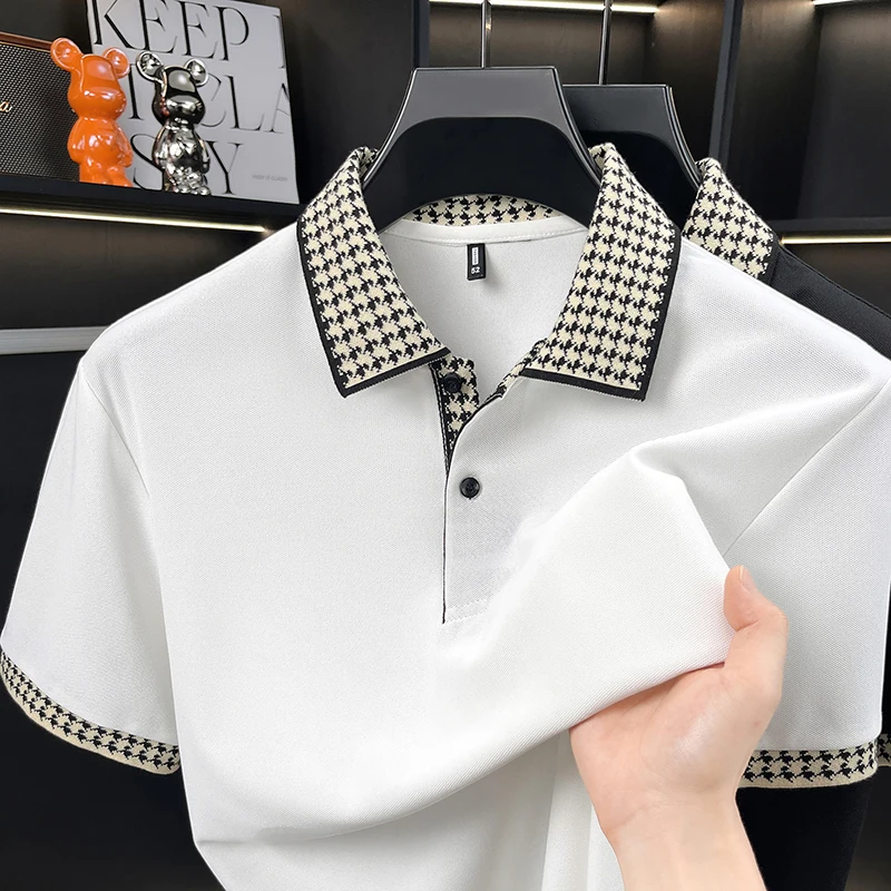 2026 Summer Men's Business Casual Loose Color-Contrasting Collar Polo Shirt Short Sleeve Breathable Top
