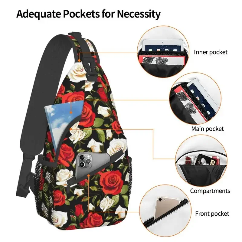 Beautiful Roses Pattern Sling Chest Bag Customized Floral Flower Shoulder Crossbody Backpack for Men Traveling Daypack