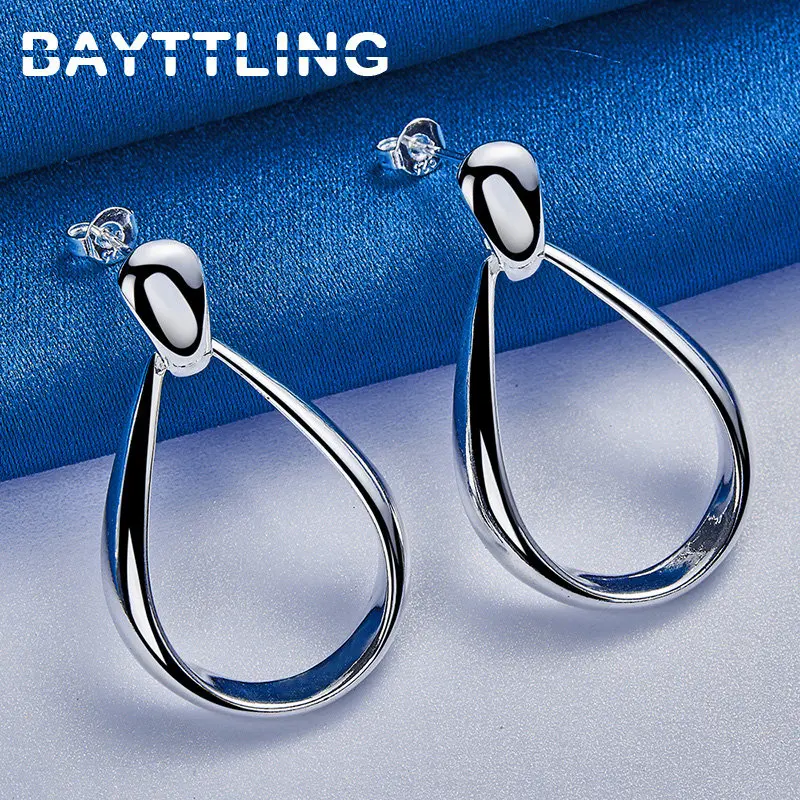 

New 925 Sterling Silver Jewelry 36MM Simple Geometric U Drop Earrings For Fashion Women Wedding Party Gifts Accessories