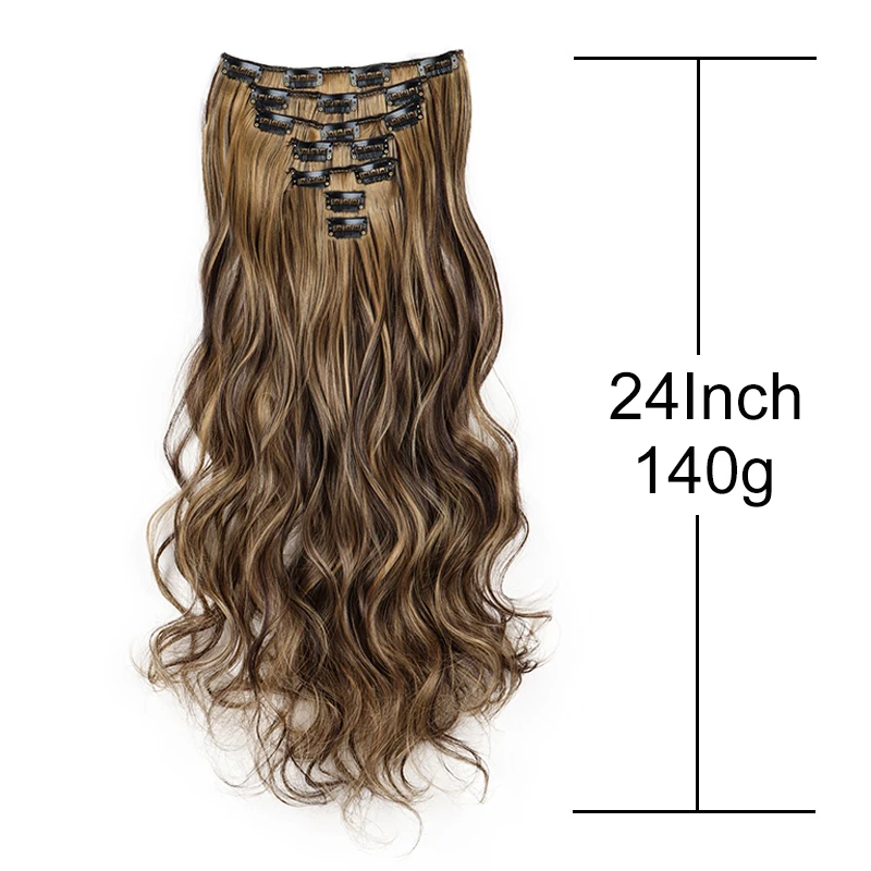 WIGSIN 24Inch 7pcs/set Synthetic Hair Extension Long Curly 16Clips Heat Resistant Black Blonde Hairpiece for Women