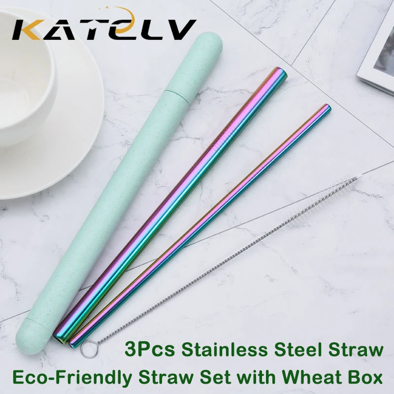 18/10 Stainless Steel Straw Set Quality Metal Straw Reusable Drinking Straw With Cleaner Brush Portable Box Bar Party Accessory