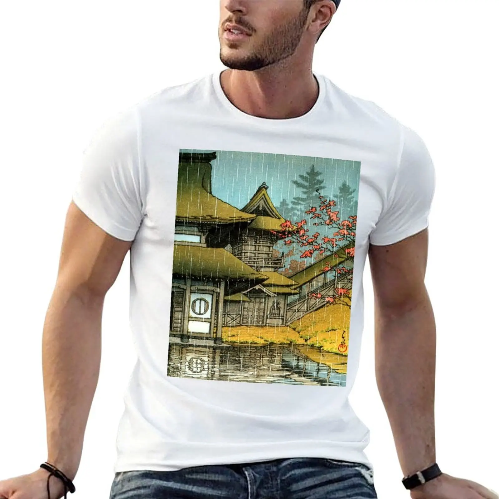 Classic japanese temple painting T-Shirt anime figures oversized graphic tee mens graphic t-shirts anime
