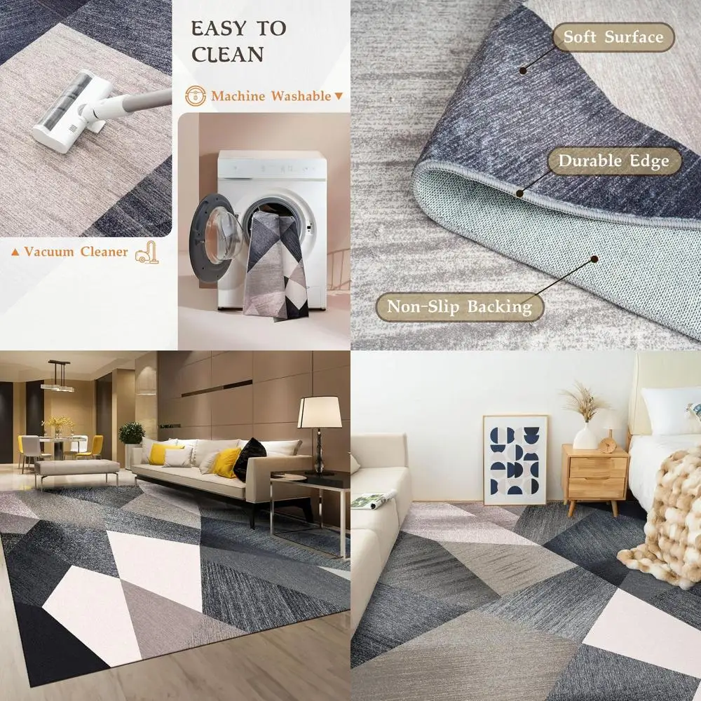 Machine Washable 5x7 Green Geometric Area Rug - Soft, Non-Slip, Non-Shed for Living & Bedroom