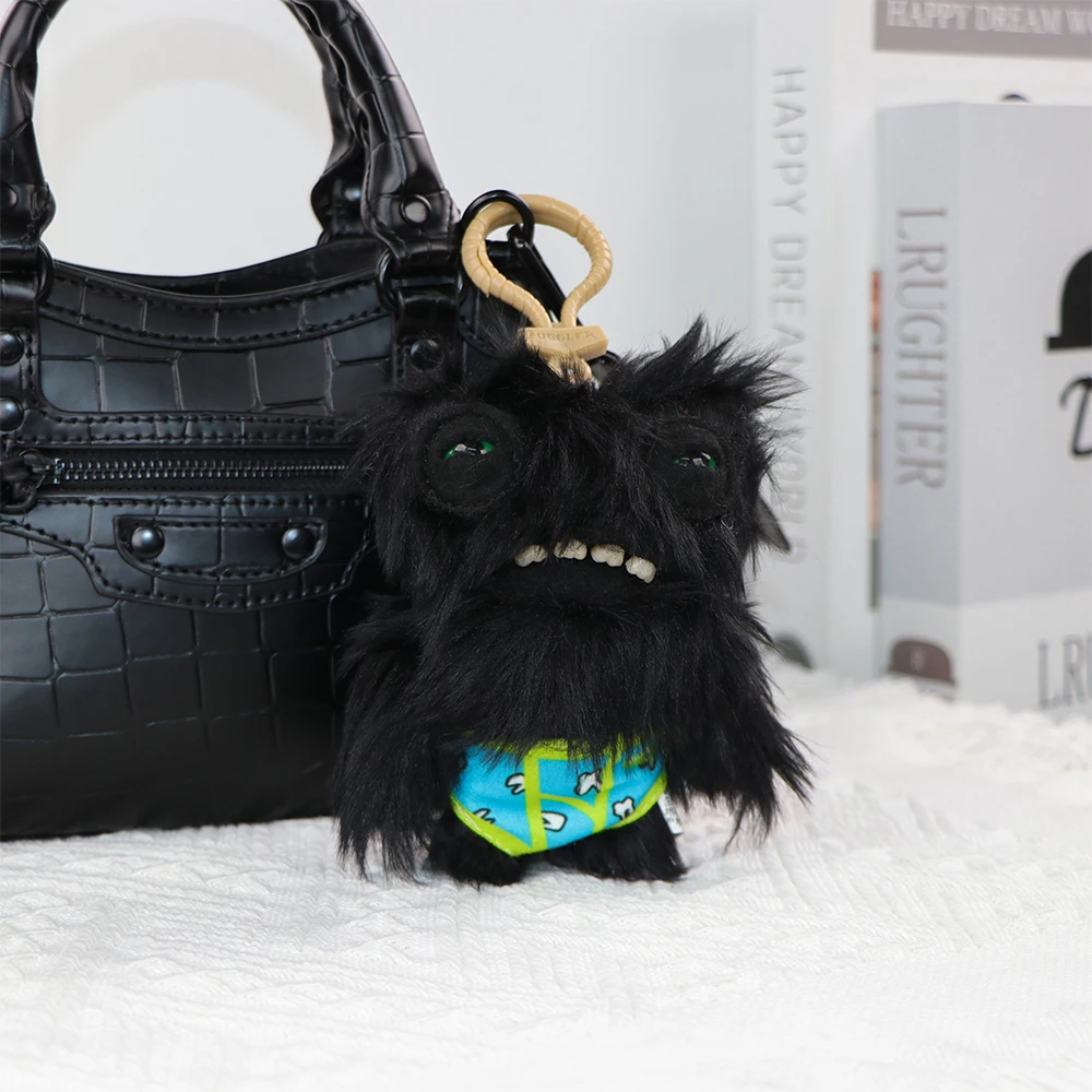 Fuggler macio bonecas de pelúcia chaveiro feio sorriso dentes monstro pingente hug olhos largos estranho preto engraçado mochila chaveiro presentes 11cm