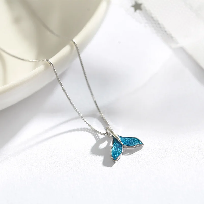 VENTFILLE-Blue Sea Whale Mermaid Tail Colar para Mulheres, Jóias Cor Prata, Presente da Menina, Dropship, Atacado