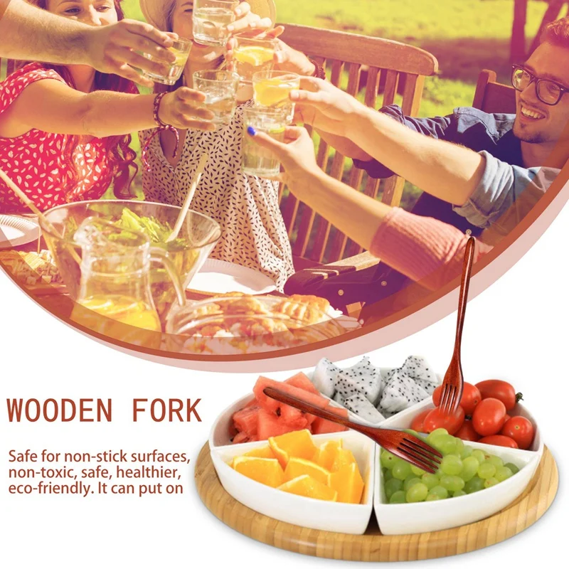 Wooden Forks, 5 Pieces Eco-Friendly Japanese Wood Salad Dinner Fork Tableware Dinnerware For Kids Adult (5 Pieces No Rope Wooden