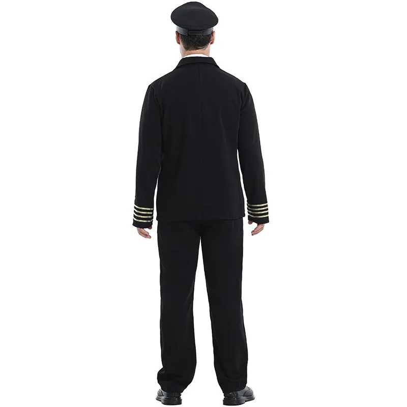 أزياء الهالوين للرجال، زي كابتن طيار طيران، بدلة سوداء، سترة تنكرية للحفلات للبالغين، كرنفال عيد الميلاد