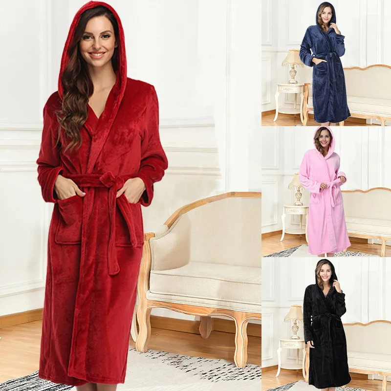 Belted Thickened Robe with Notched Collar European and American Style Long Length Winter Couple Robe for Women