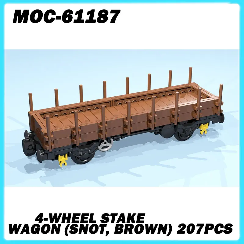 

4-Wheel Stake Wagon (SNOT, brown) Building Block Mini Train Series DIY Model Toy Brick Boy Puzzle Xmas Gift 207PCS MOC-61187