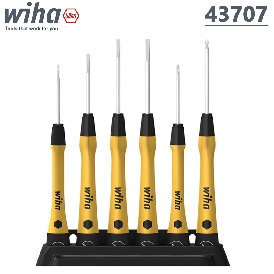 

Wiha 43707 7 Pcs Precision Screwdriver Set PicoFinish ESD Phillips Slotted Ergonomic Handle Design Comfortable Operation