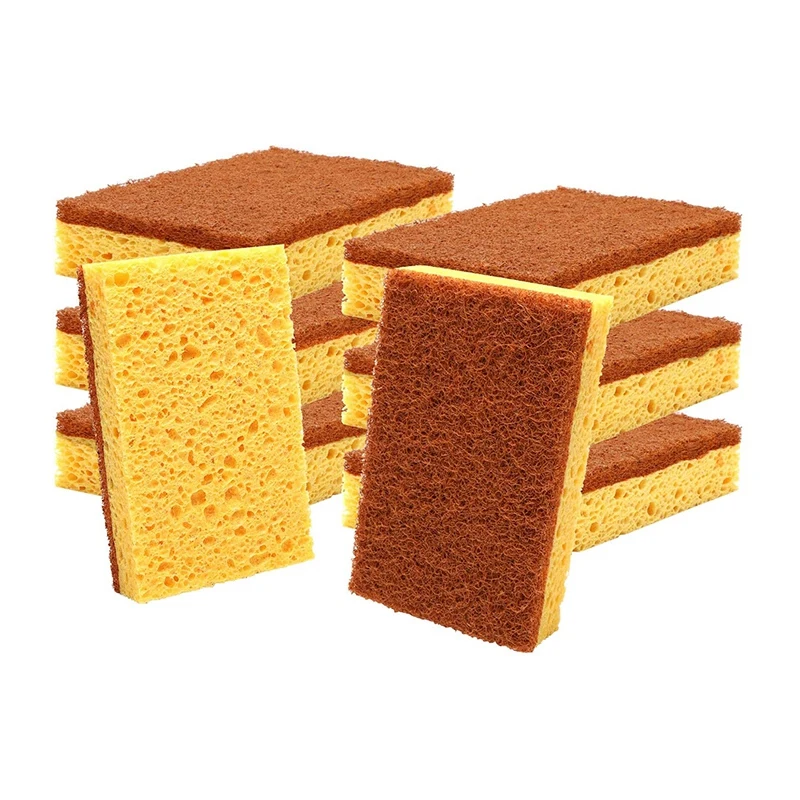 Natural Plant Based Scrub Sponge 8 Pack,Palm Fiber Scrubber Sponge With Non Scratch Biodegradable Compostable Sponges