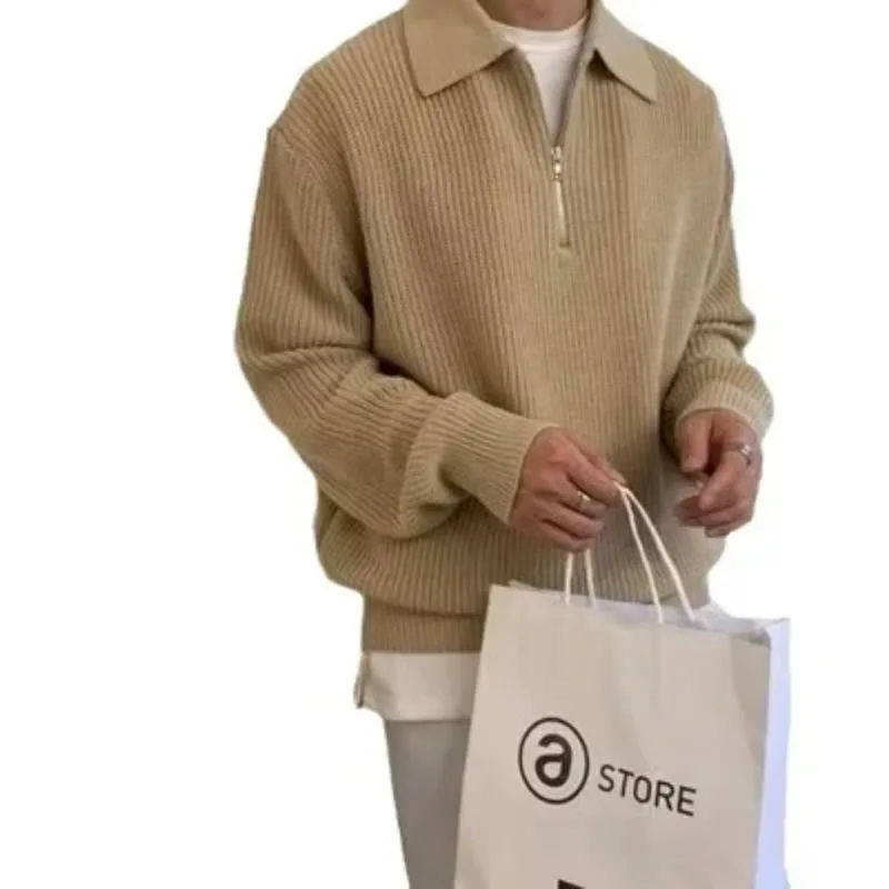 Pakaian Rajut Fashion Korea Pria Sweater Rajut Harajuku Pullover Kasual Jumper Sweater Hangat Sweater Vintage Pakaian Musim Dingin Pria