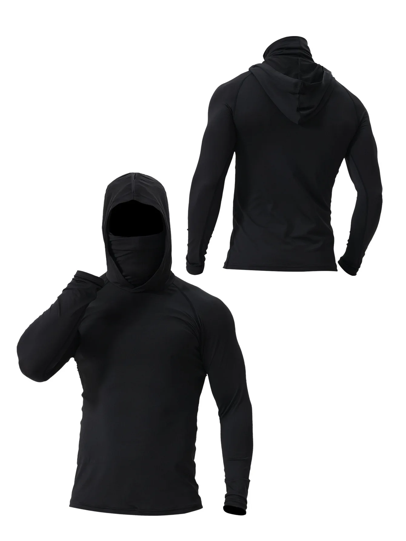 Herren Fitness Gym Shirts Kompressions-Sport-T-Shirt mit Kapuze Lauf-T-Shirts mit Maske Langarm Bodybuilding-Oberteile Herren Sportbekleidung – Detail 5