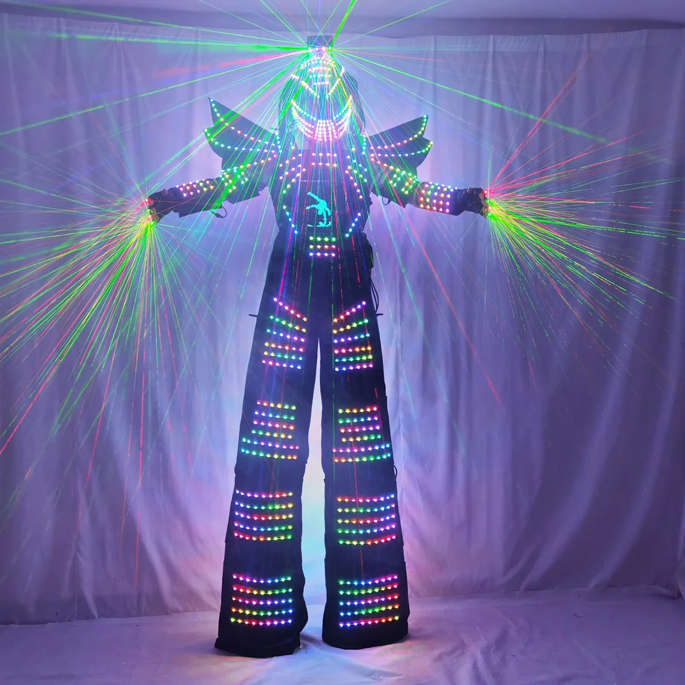 Full Color Pixel LED Robot Costume Clothes Stills Walker Costume with Laser Gloves Digital Screen DIY Text Image LOGO
