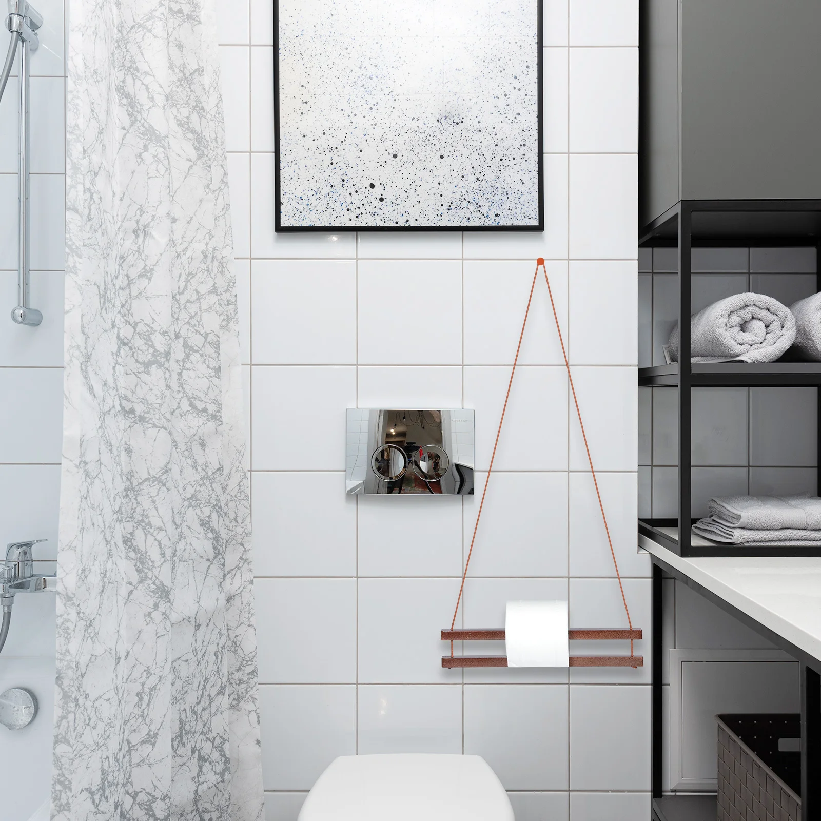 

Punch-Free Wooden Towel Rack for Bathroom Wall Mount Modern Space-Saving Clothes and Towel Hanger with Rope Design for Kitchen