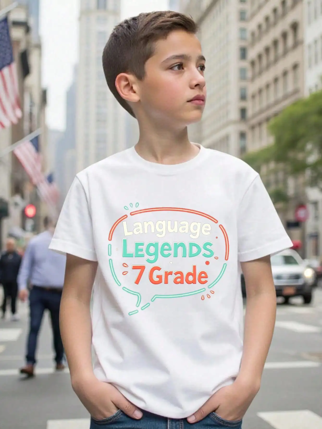 

Boys/Girls Language Legends Theme Back To School Cotton Graphic Tees, Black Summer Tops With Speech Bubble Pattern