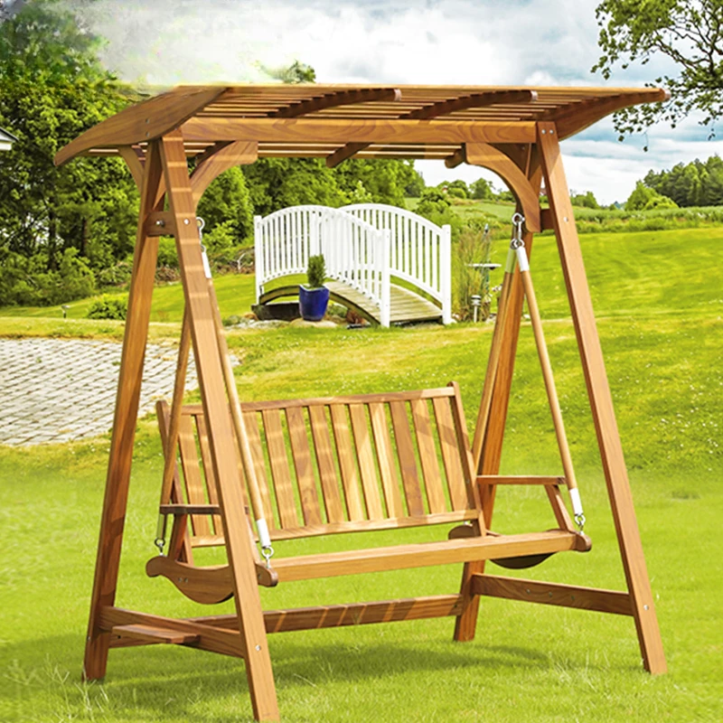 Three-person swing chair, Southeast Asian solid wood courtyard garden, roof indoor swing rocking chair, teak lift