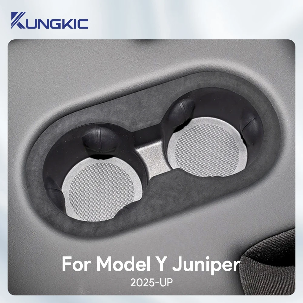 

For Tesla Model Y Juniper 2025-Up Italian Top Suede Trim Stickers Rear Seat Water Cup Holder Car interior Protection Accessories
