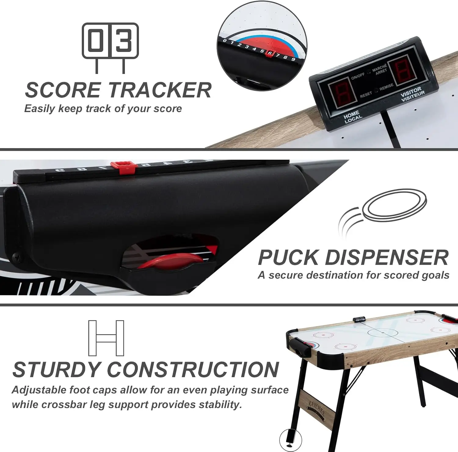 Tavolo da hockey ad aria, set da gioco da tavolo arcade per hockey ad aria da interni da 48 pollici con 2 dischi, 2 pulsanti, sistemi di punteggio elettronico