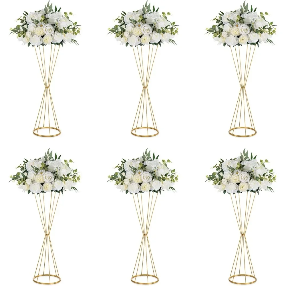 

Wedding center vase: 27 inch high trumpet vase, 6 artificial flower racks, metal table center decorative rack