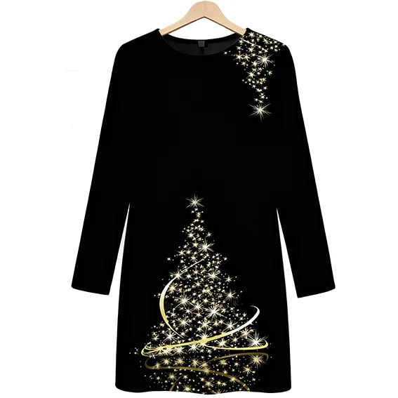 

Women's Christmas Holiday Mini Dress For Vacation And Party Loose Comfortable Dress With Moderate Elastic Elegant Evening Look