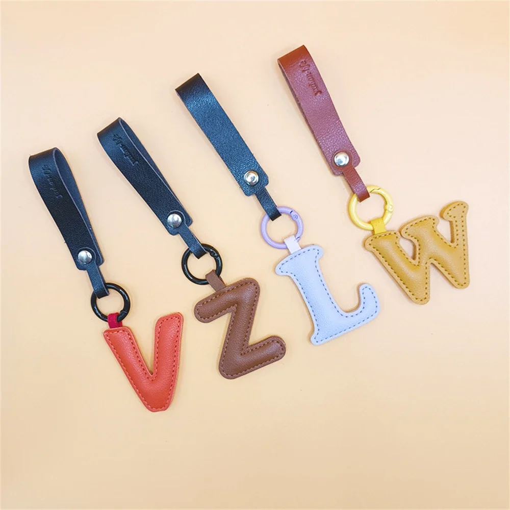 Creative English Letters Pu Leather Keychain For Car Backpack Pendant Fashion Key Chains Bag Charm Ornament Girl Gift