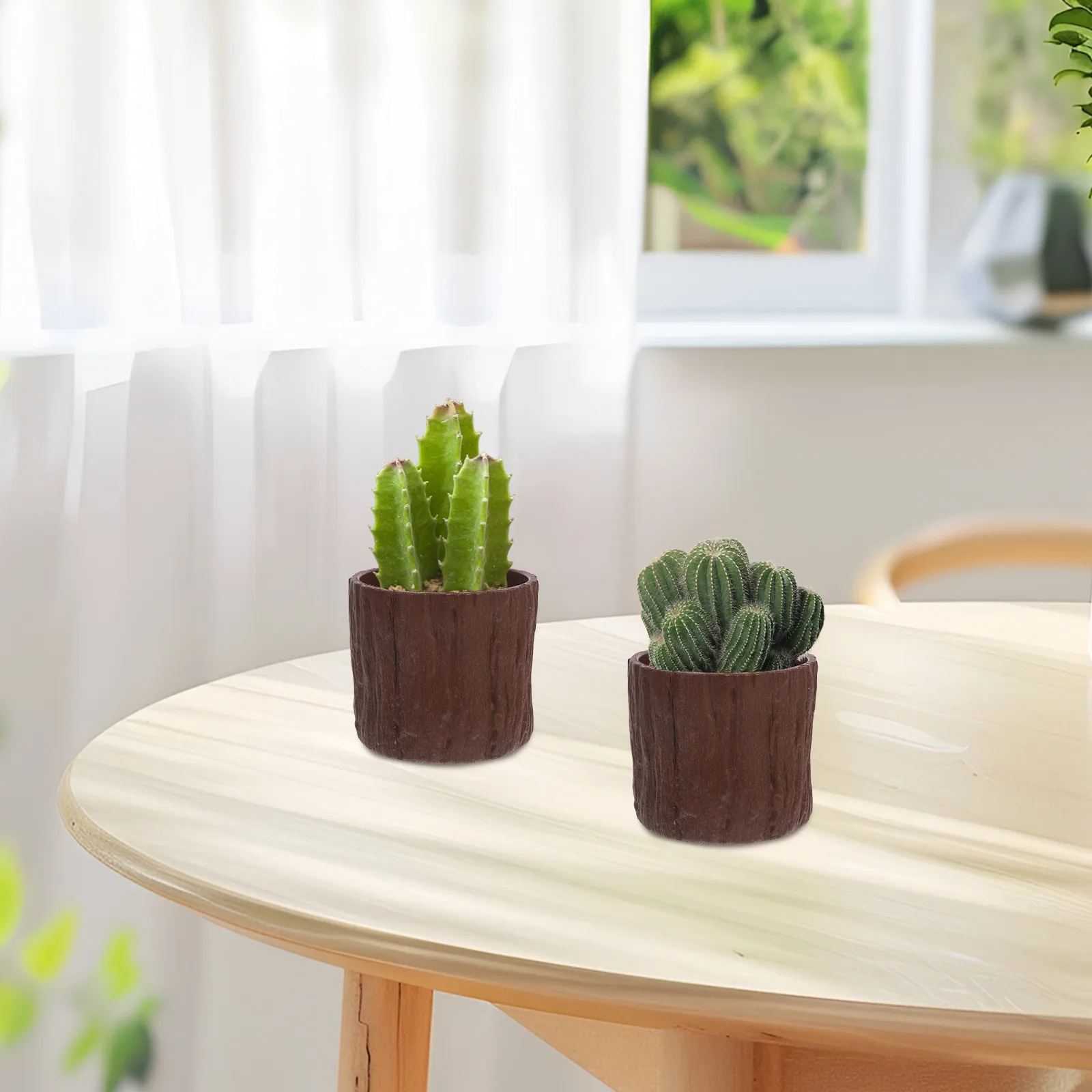 4pcs Mini Faux Wood Grain Tree Stump Flower Pots – Rustic Planters for Balcony Garden Fall Home Decor