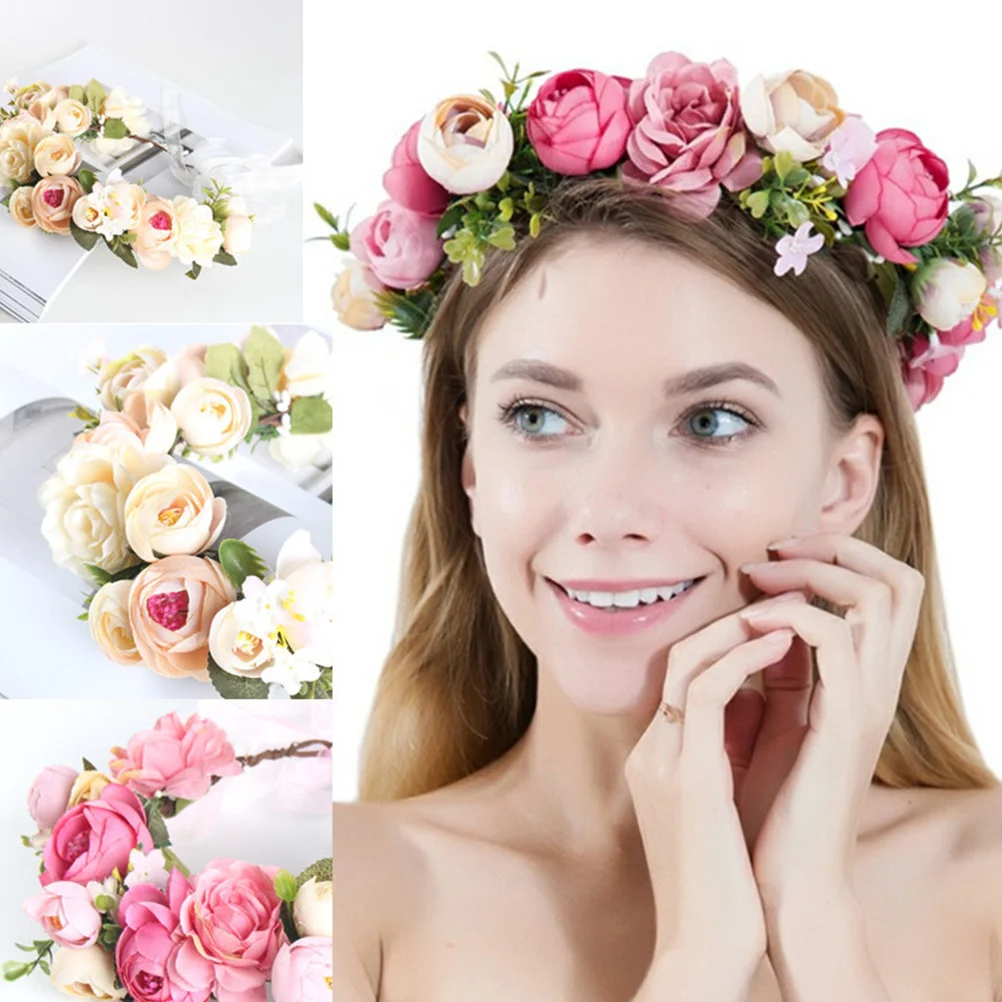 

Имитация розы, розовый свадебный венок, головной убор с цветком, украшение для волос ручной работы для свадьбы, дня рождения, пляжной вечеринки, декоративное