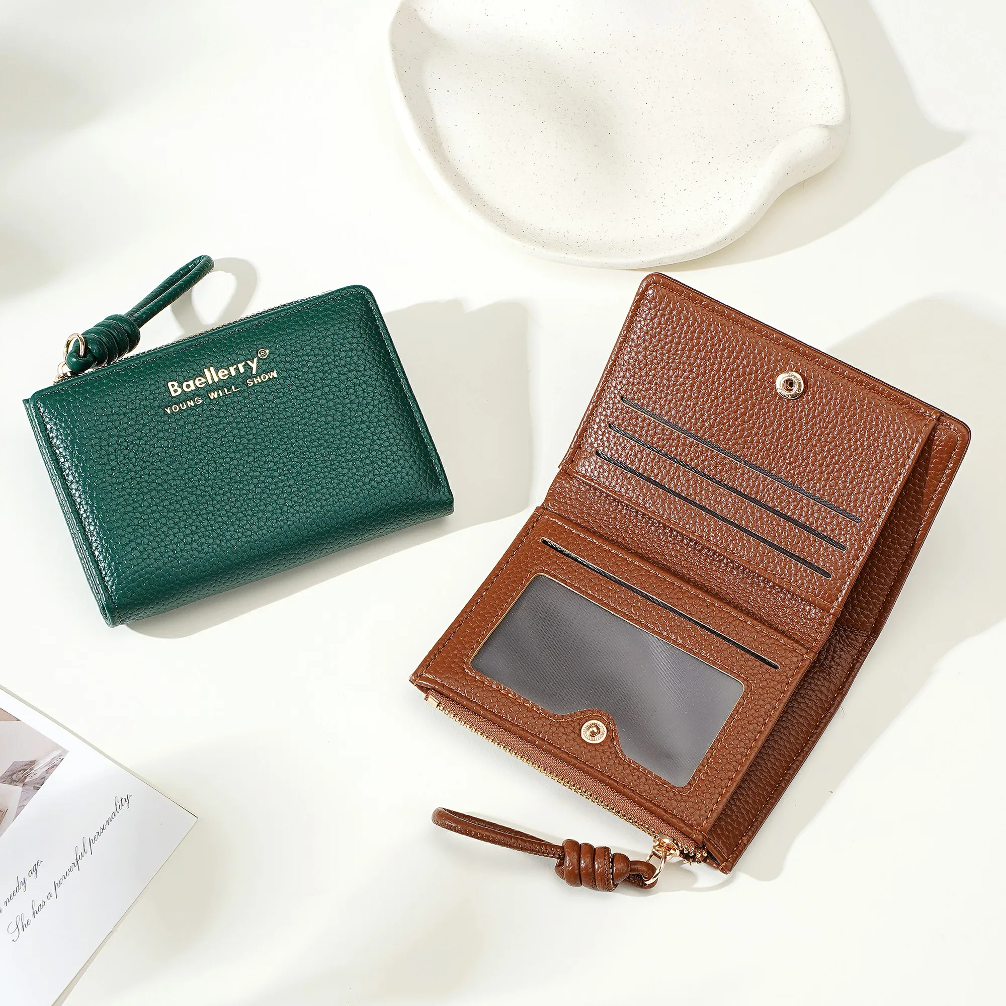 1 Stück – Baellerry Damen-Kurzgeldbörse, aus PU-Leder mit Handgelenkschlaufe, lässige Geldbörse mit Lychee-Muster, leicht, elegant, minimalistischer Stil, Alltagsgeldbörse – Detail 22