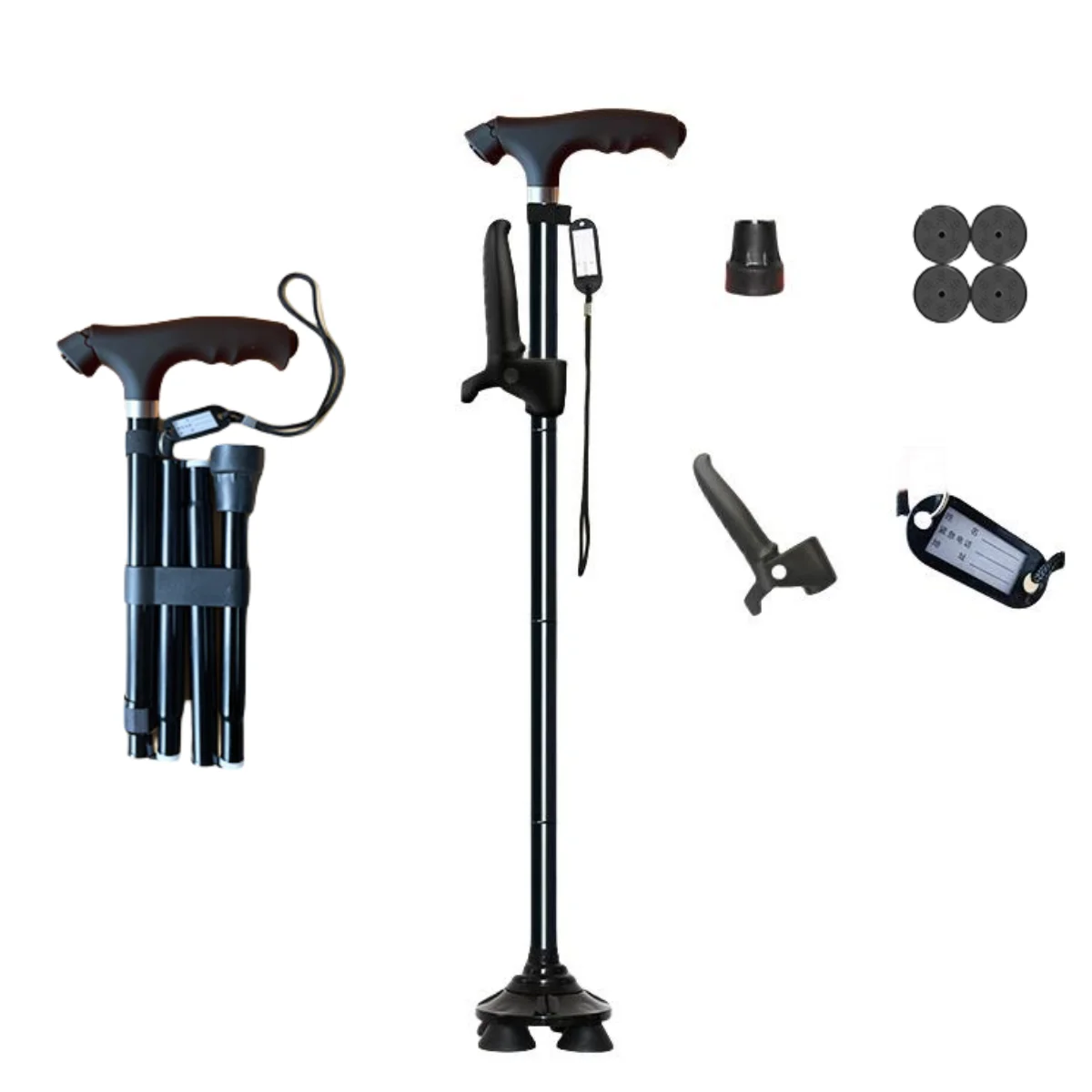 

Aluminum Walking Stick, Lightweight, Height Adjustable, Foldable Freestanding Walking Stick with LED Light for Elderly People
