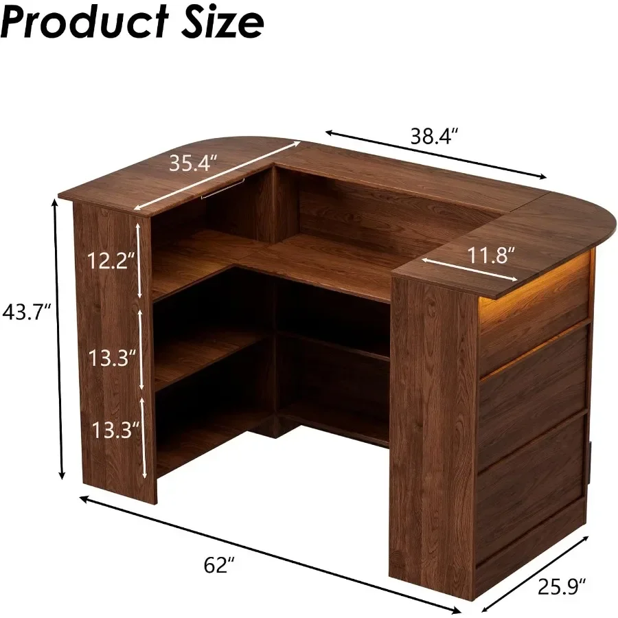 Home Unit Bar Cabinet with LED Light and Stemware Holders, 3 Tier Liquor Bar Wooden Storage Cabinet, Modern U-Shaped Liquor Tab