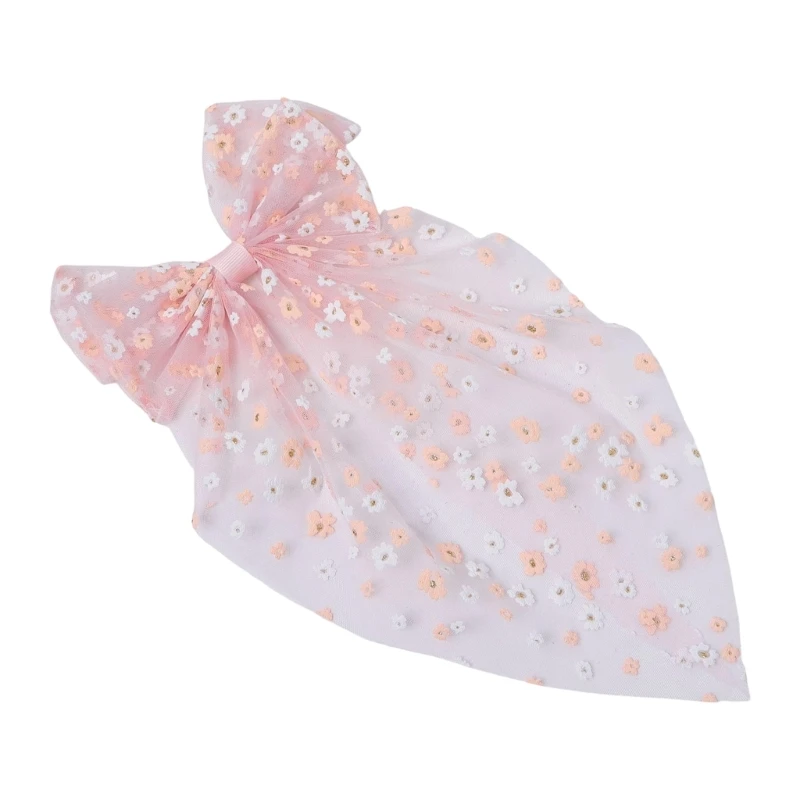 Oversized Mesh Hair Clip with Long Printed Tail for Tied or Half-Up Hair, Sheer Back Hairstyle Hairpin for Daily Wear Y08E