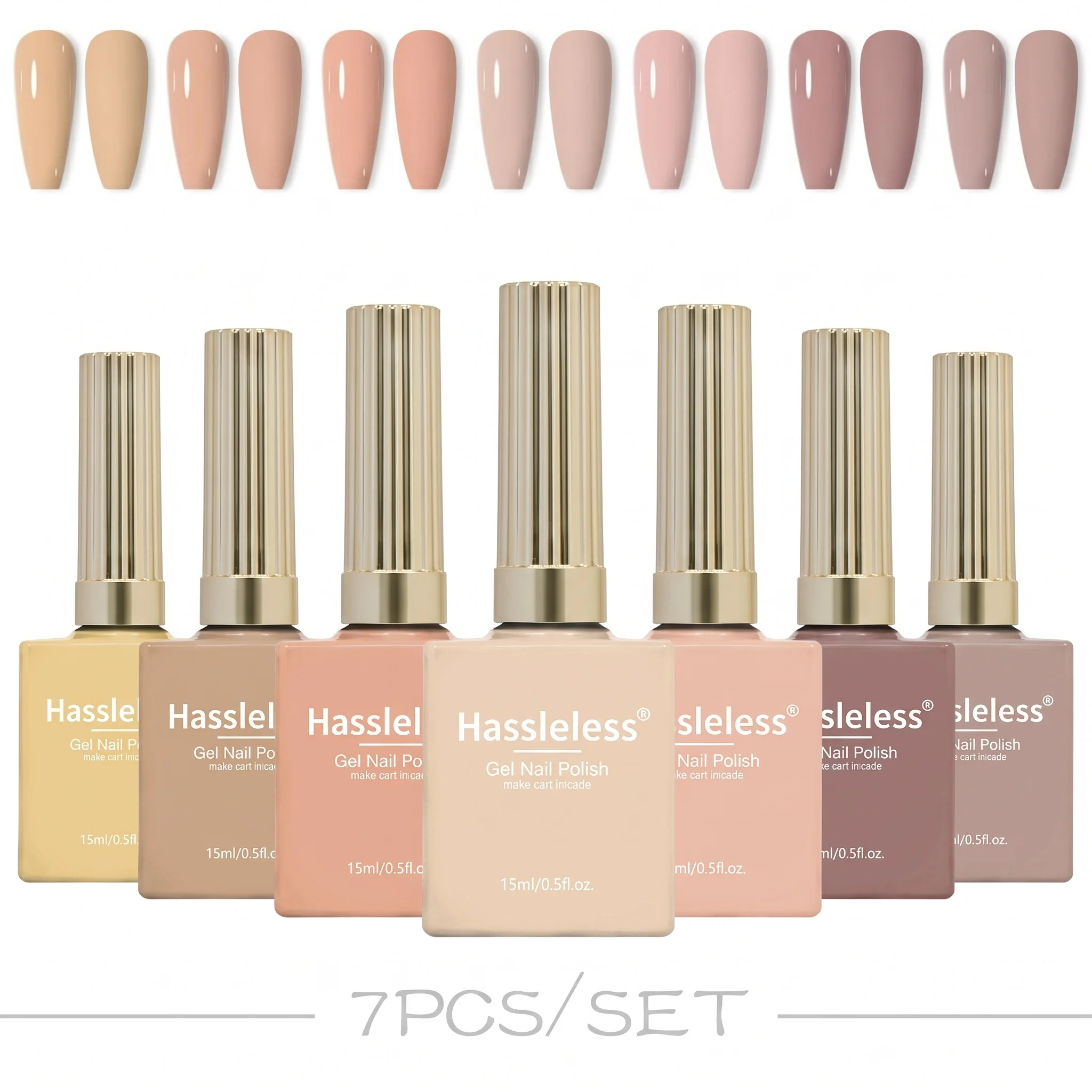 Hassleless 7Pcs Nail Polish Gel Set, Semi-Permanent Nail Art, Easy to Apply, DIY Nail Design, Salon-Quality Nail Effect
