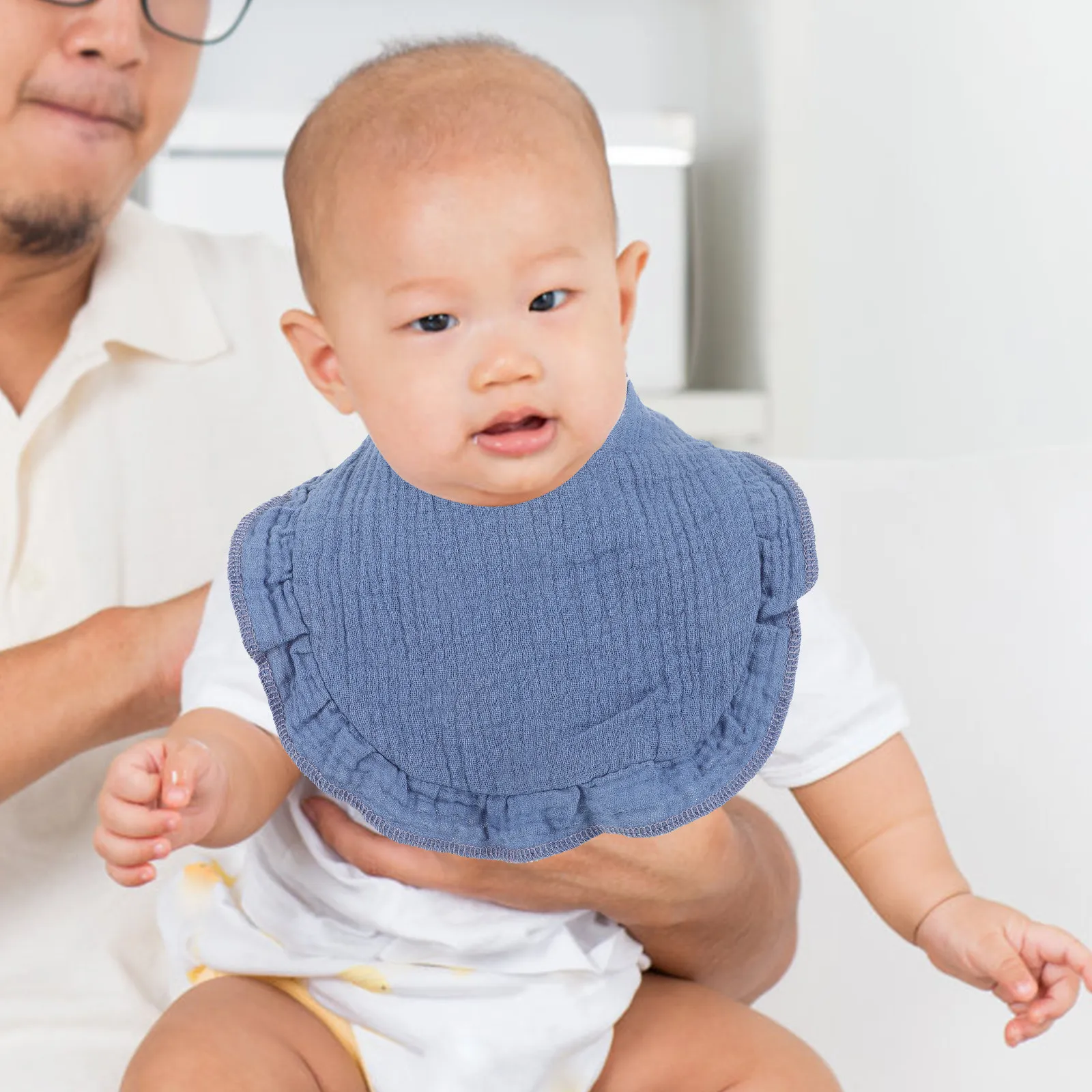 

4Pcs Cotton Muslin Baby Bibs Ruffle Bandana Drool Feeding Soft Absorbent Infant Teething Bibs Unisex White for Boy Girl