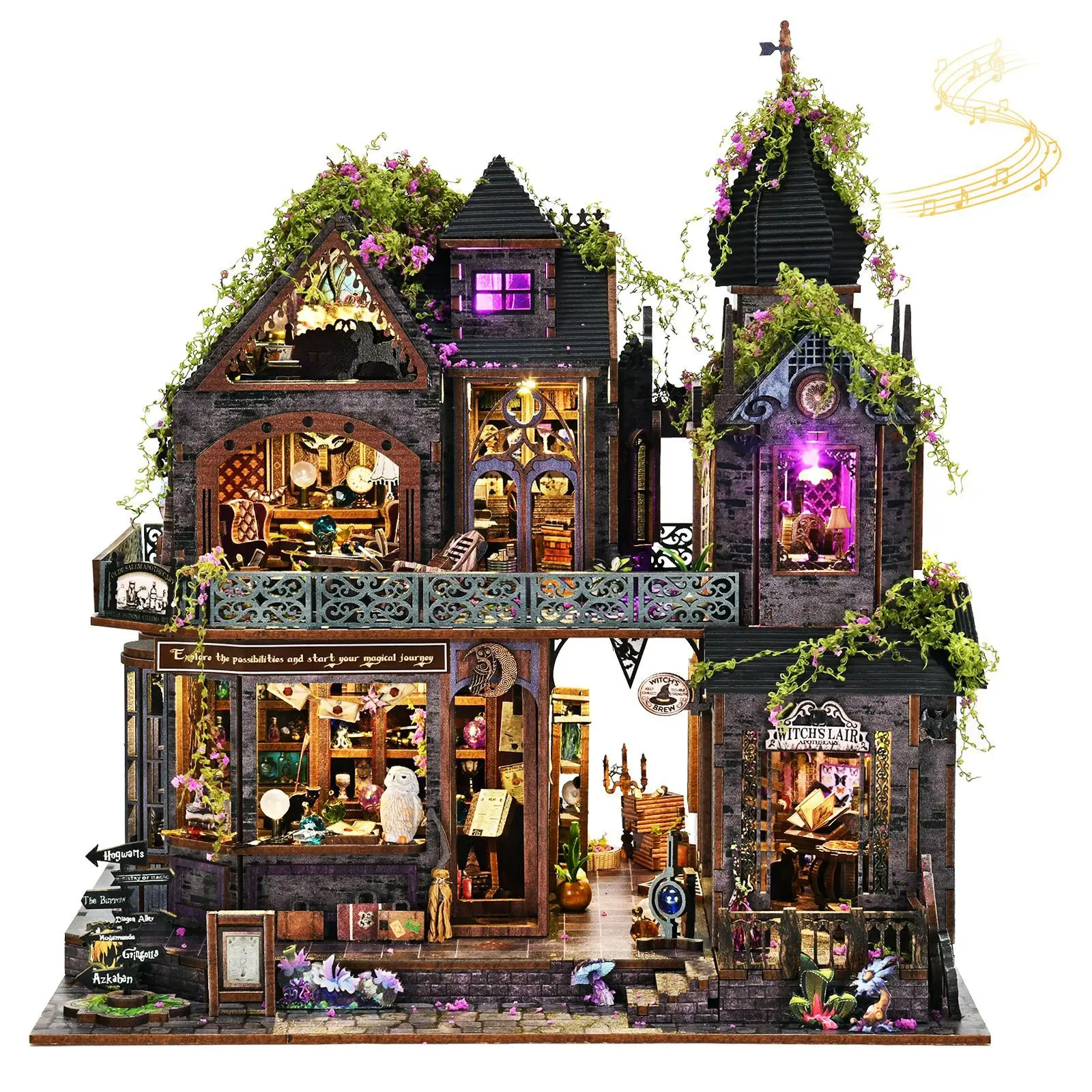 DIY Magic Castle Miniature House Kit, Handmade Assembly Wooden Model 3D Puzzle Ornament, Building Blocks, Creative Gift