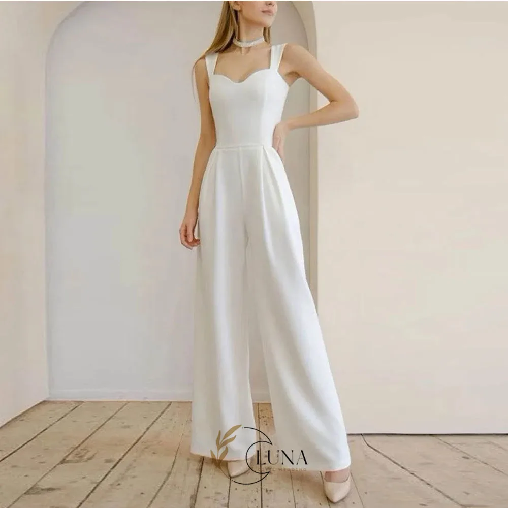 Luna Elegant Long Pantsuits Wedding Jumpsuit Floor-Length Brides Dress Women Vestidos De Novias Gowns Sleeveless