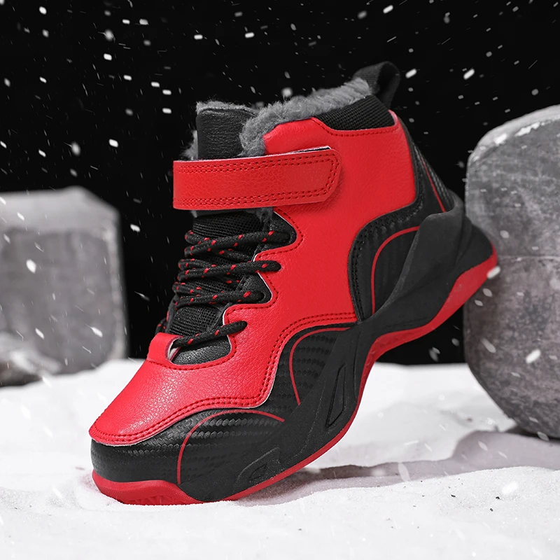 

Luxury Boys Snow Boots Outdoor Children Plush Sneaker 2025 New PU Leather Non-slip Black Casual Sports Shoes for Boy