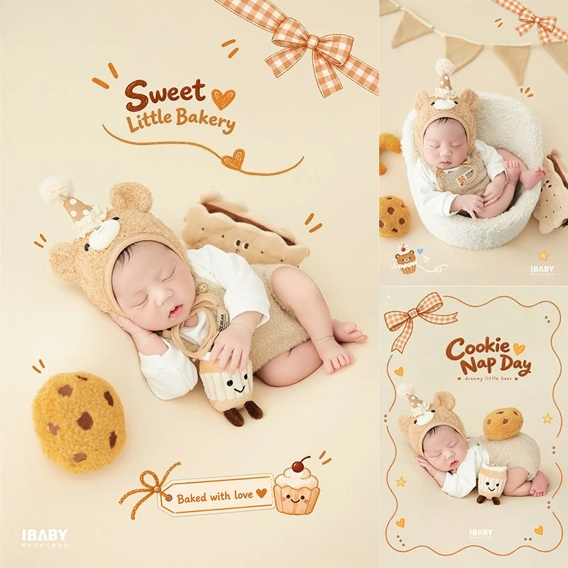 newborn-photography-props-cute-snacks-birthday-themed-with-backdrop-outfit-hat-flags-biscuit-decors-for-baby-studio-photoshoot