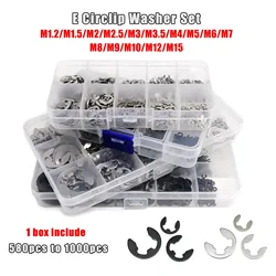 1 Box Mix M1.2 M1.5 M2 M2.5 M3 M4 M5 M6 M8 M10 M12 M15 E type Circlip Shaft Bearing External Retaining Ring Snap Washer Set Kit